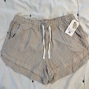 Billabong Tan and White Athletic Shorts with Elastic Waistband